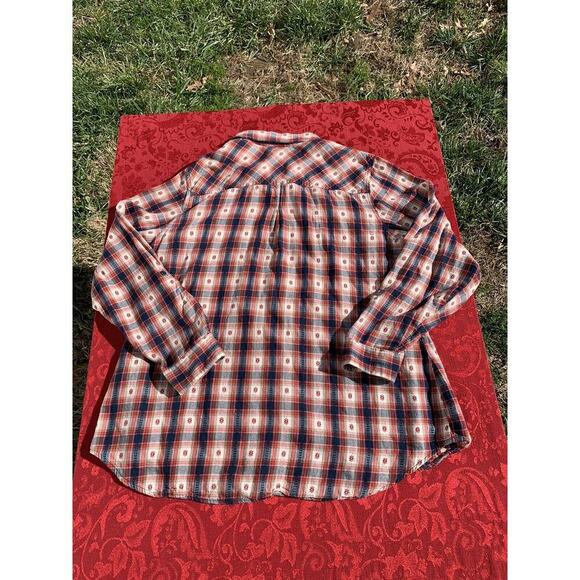 cb Women's Button-Up Shirt Size 2X Blue Red Multicolor Plaid Long-Sleeves Cotton - Picture 4 of 5